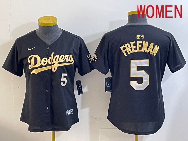 Women Los Angeles Dodgers 5 Freeman Black Game 2024 Nike MLB Jersey style 1205